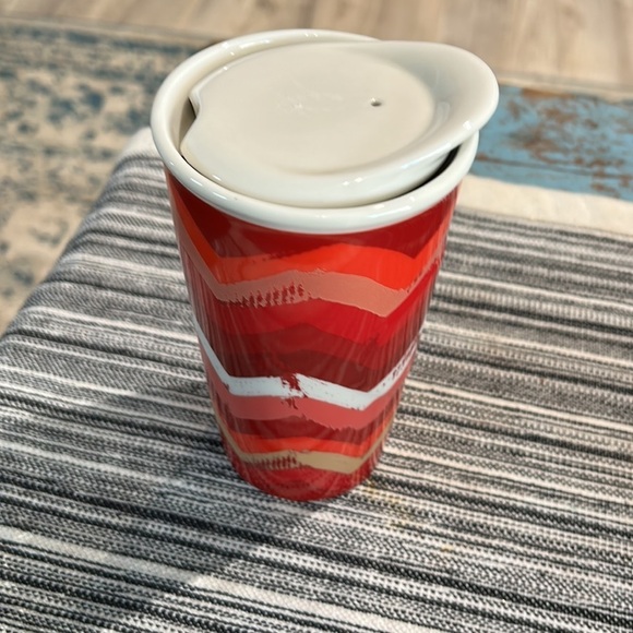 STARBUCKS 2014 Valentines Chevron Ceramic Travel Mug 10 OZ - Picture 3 of 6